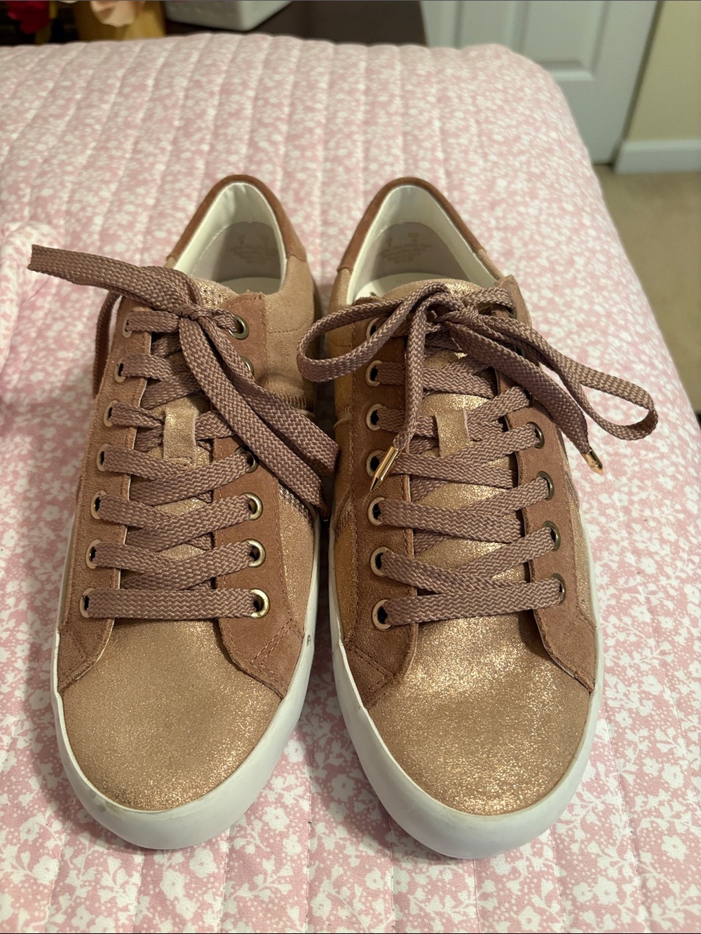 Sam Edelman Metallic Rose Gold Lace-Up Sneakers.  NWOT